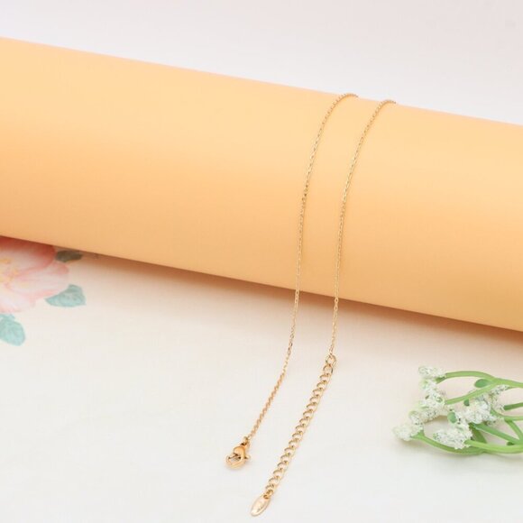 Elegant Rose Gold Necklace with Black Stone and Bow Design, XPNL0406 - Picture 12 of 12